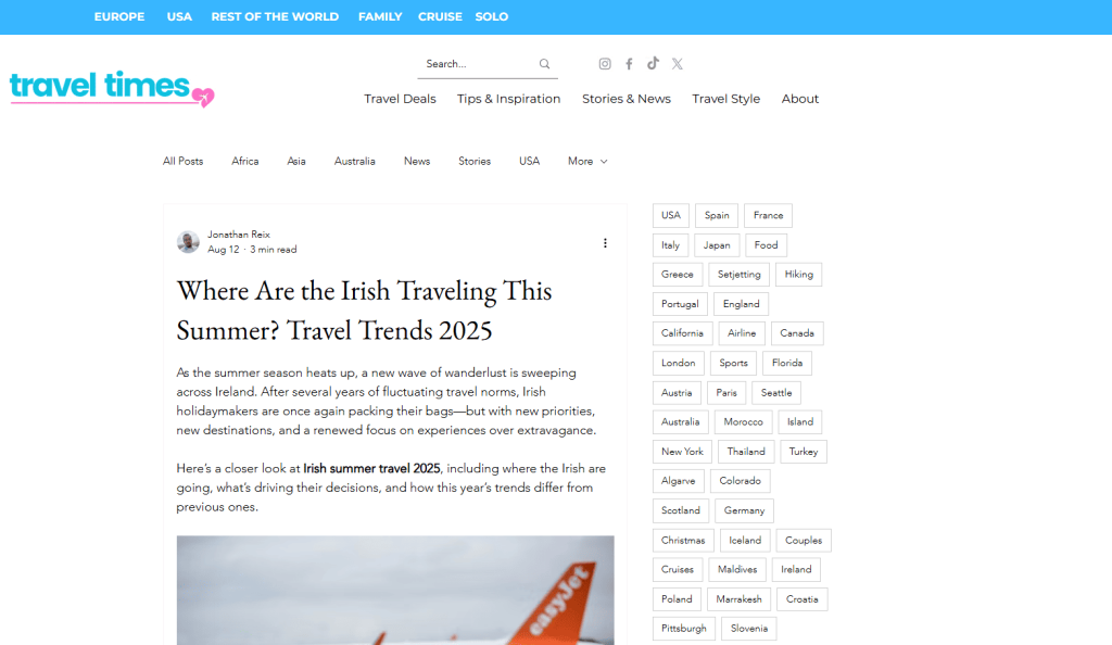 Where are the irish traveling this summer
